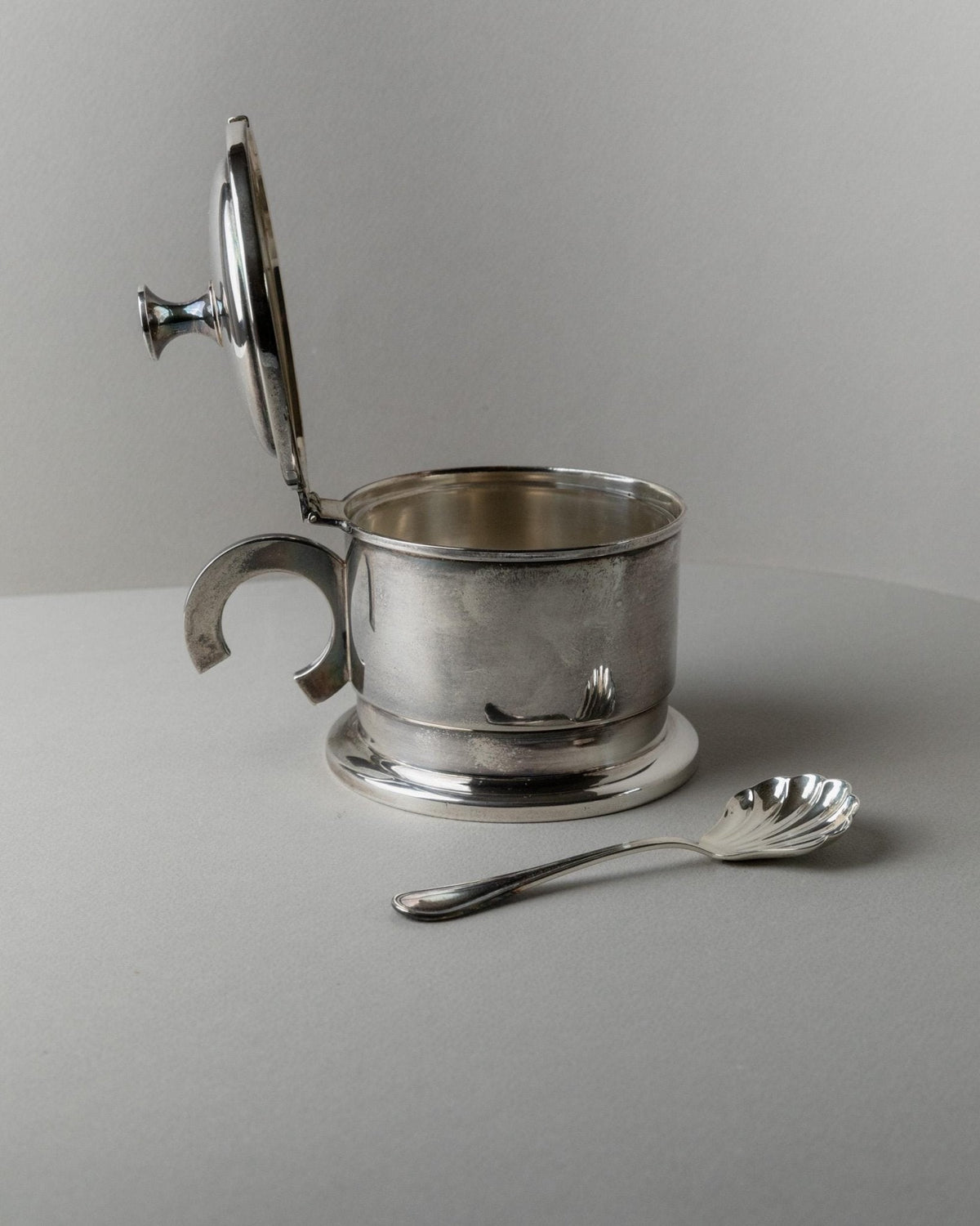 Vintage Deckeldose versilbert Art Deco mit Löffel