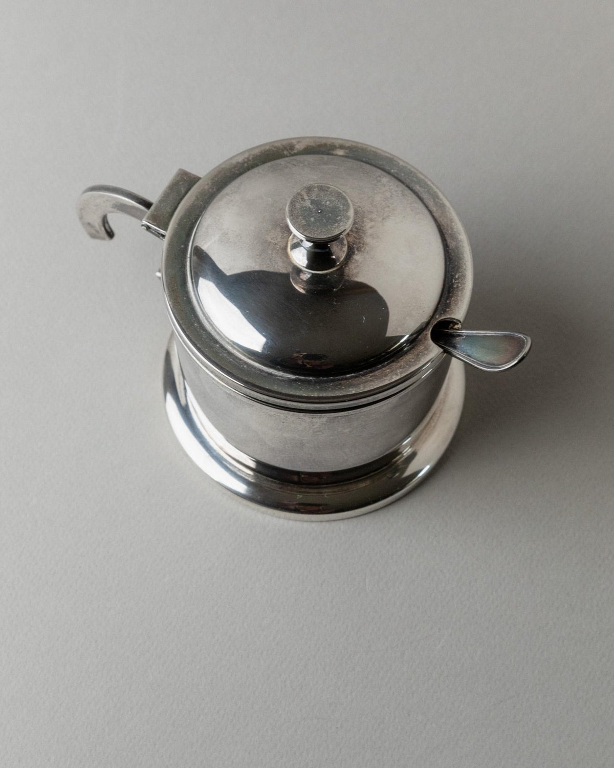 Vintage Deckeldose versilbert Art Deco mit Löffel