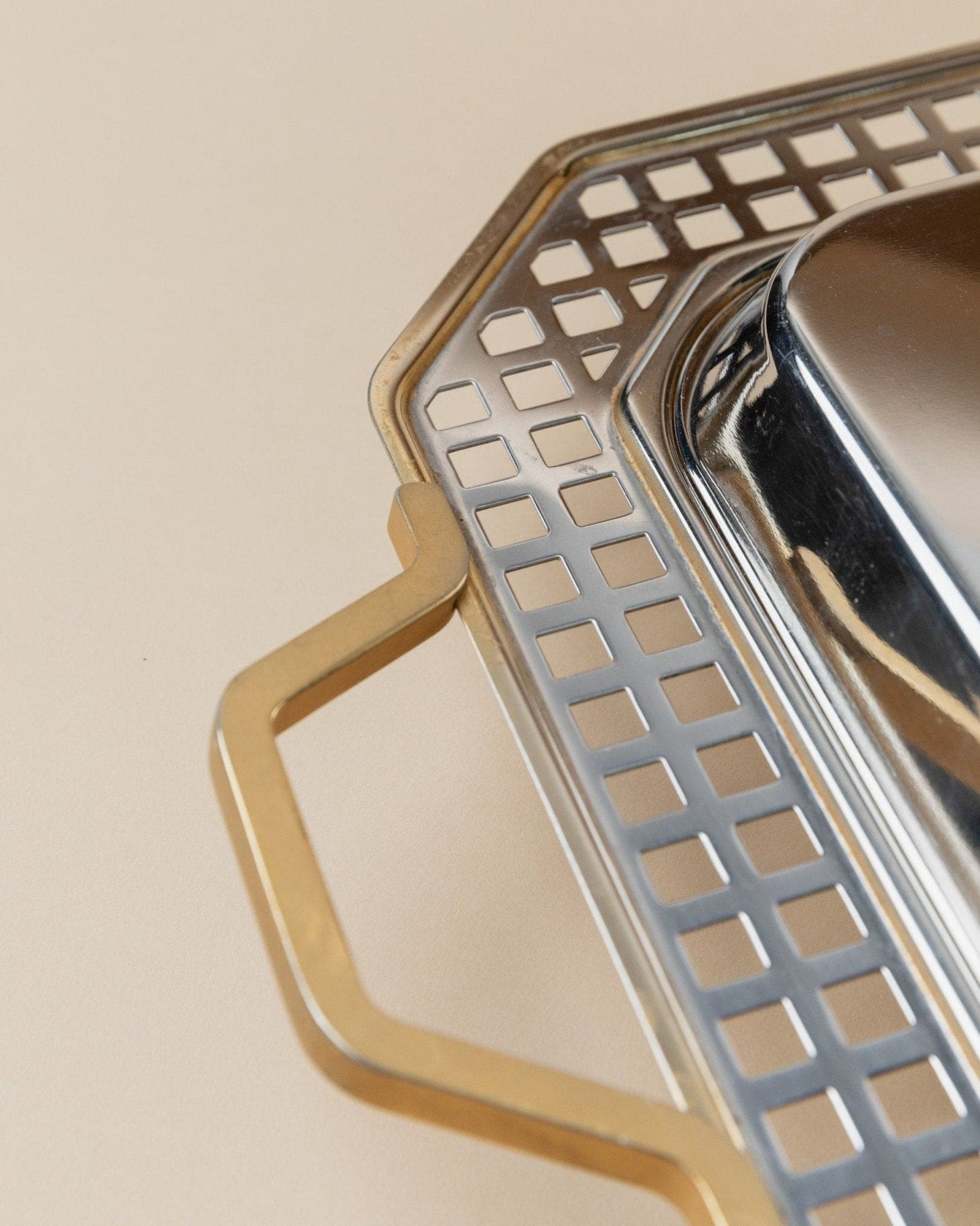 Vintage tray stainless steel by Inoxpran Orchidea gold rim design Italy 80s