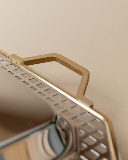 Vintage tray stainless steel by Inoxpran Orchidea gold rim design Italy 80s