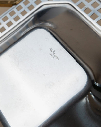 Vintage tray stainless steel by Inoxpran Orchidea gold rim design Italy 80s