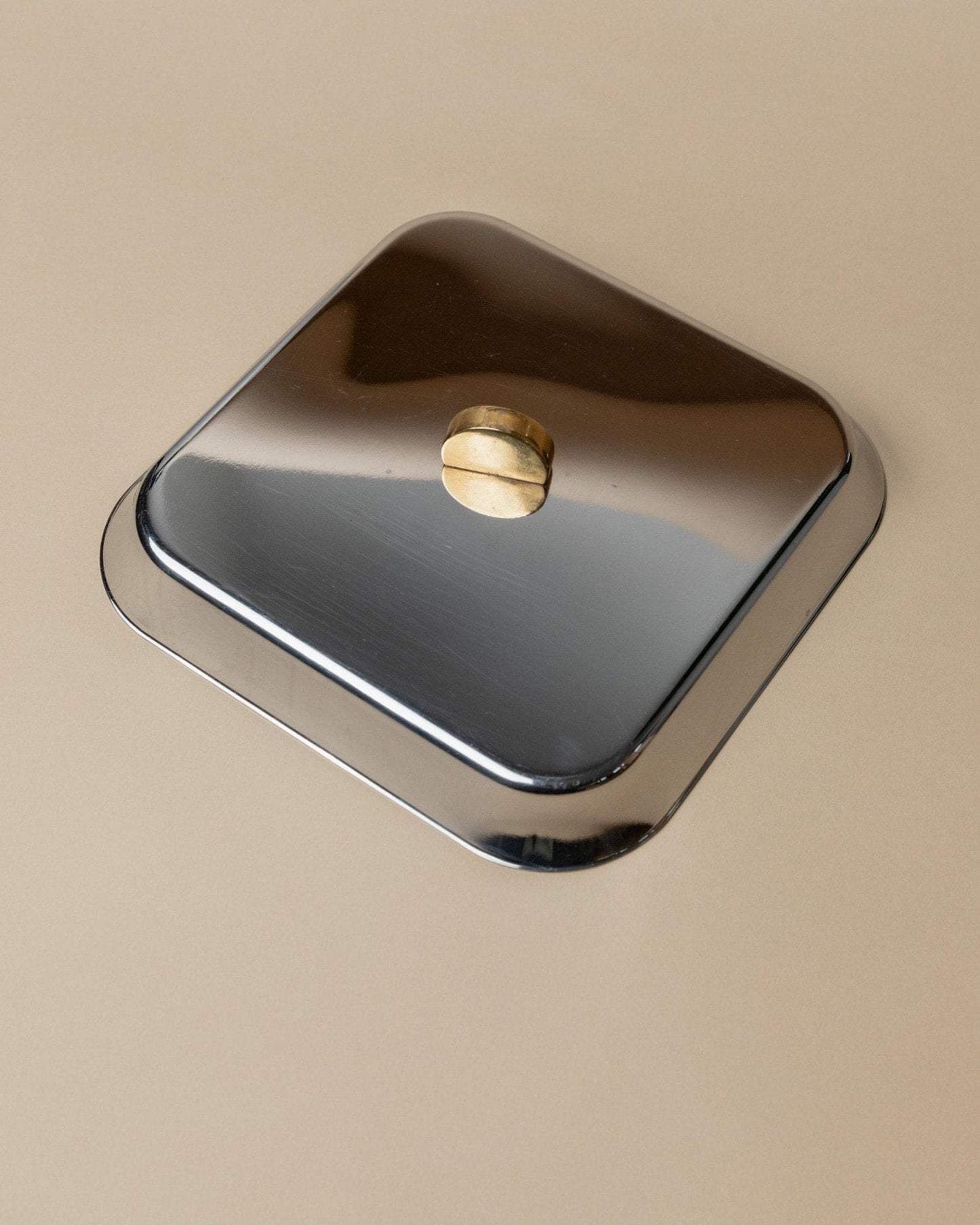 Vintage tray stainless steel by Inoxpran Orchidea gold rim design Italy 80s