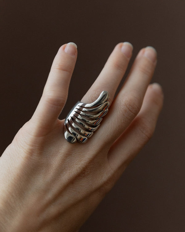 Vintage Statement-Ring Flügel Sterlingsilber Italien 1970er retro Schmuckstück