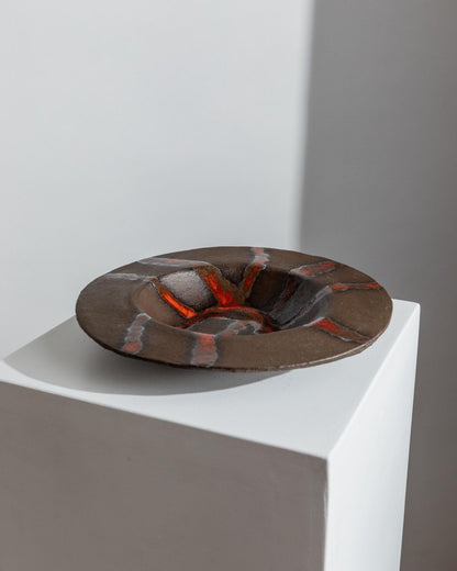 Vintage Keramikschale von TK, Italien, 1970er, einzigartig, braun mit roten Akzenten