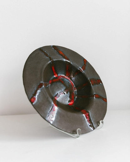 Vintage Keramikschale von TK, Italien, 1970er, einzigartig, braun mit roten Akzenten