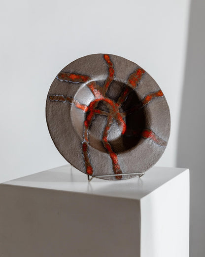 Vintage Keramikschale von TK, Italien, 1970er, einzigartig, braun mit roten Akzenten