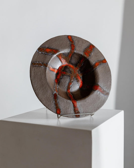 Vintage Keramikschale von TK, Italien, 1970er, einzigartig, braun mit roten Akzenten