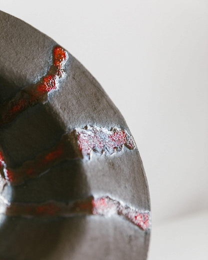 Vintage Keramikschale von TK, Italien, 1970er, einzigartig, braun mit roten Akzenten