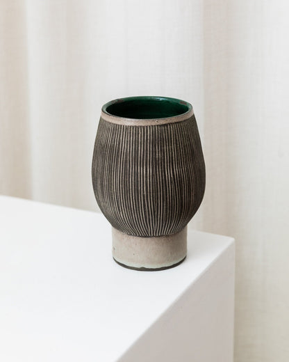 Vase vintage en céramique d'atelier des années 1970 - Gris et beige - Danemark du milieu du siècle