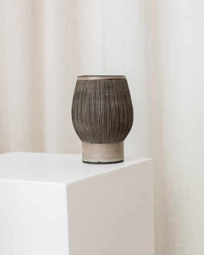 Vase vintage en céramique d'atelier des années 1970 - Gris et beige - Danemark du milieu du siècle