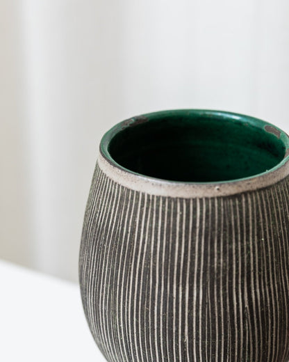 Vase vintage en céramique d'atelier des années 1970 - Gris et beige - Danemark du milieu du siècle