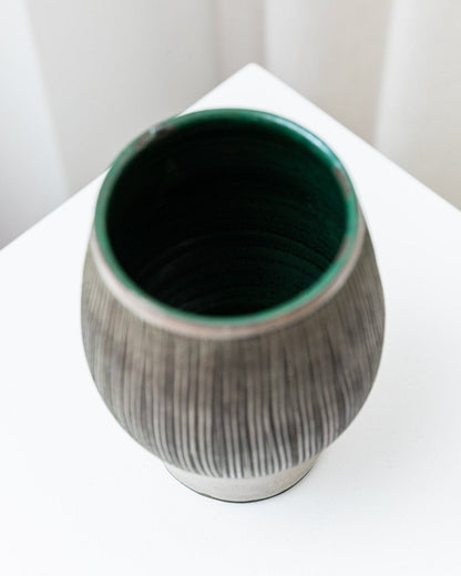 Vase vintage en céramique d'atelier des années 1970 - Gris et beige - Danemark du milieu du siècle