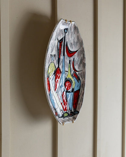 Vintage Keramikwandteller mit abstraktem Motiv