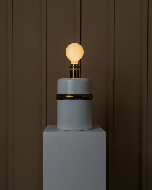 Vintage Tischlampe Weiß und Gold, Italien 80er, Hollywood Regency