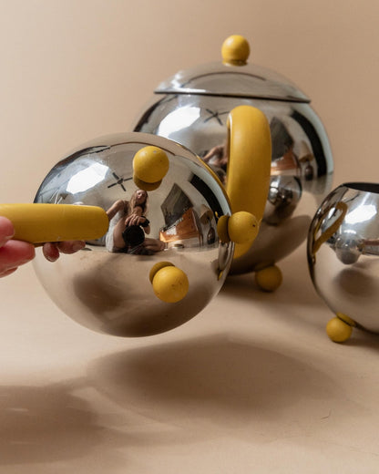 Vintage Tee- und Kaffeeset Space Age Kugelform mit gelben Details von 1980er