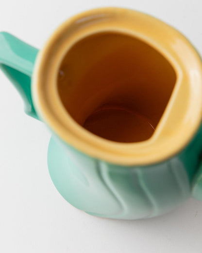 Vintage teapot by M. Iosa Ghini for Naj Oleari turquoise yellow lid Memphis 1980s