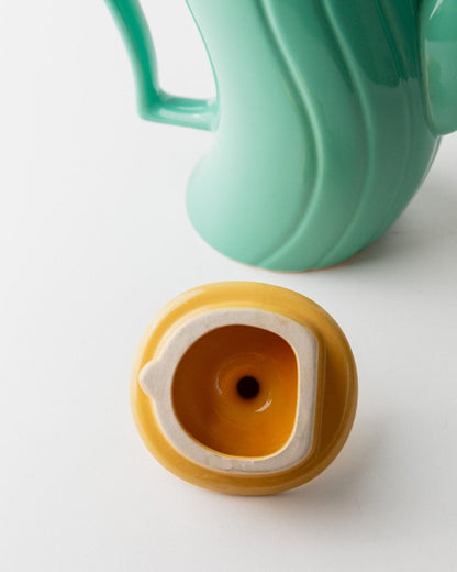 Vintage teapot by M. Iosa Ghini for Naj Oleari turquoise yellow lid Memphis 1980s