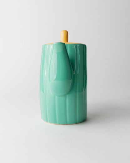 Vintage teapot by M. Iosa Ghini for Naj Oleari turquoise yellow lid Memphis 1980s