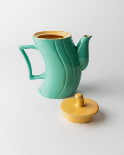 Vintage teapot by M. Iosa Ghini for Naj Oleari turquoise yellow lid Memphis 1980s