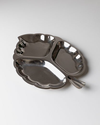 Vintage Servierplatte Blattform versilbert dreigeteilt