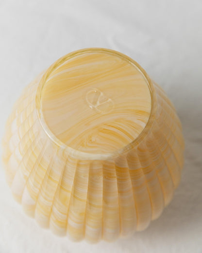 Vintage Vase Murano Glas von Valentino Roma, gelb-weiß