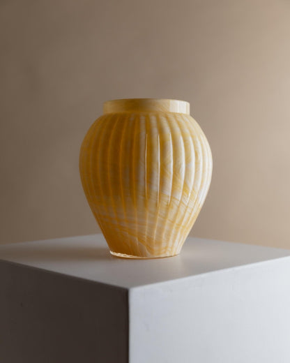 Vintage Vase Murano Glas von Valentino Roma, gelb-weiß