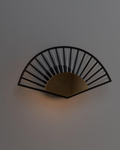 Vintage wall lamp fan-shaped glass tubes and gold metal Hollywood Regency 1980s