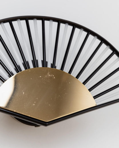 Vintage wall lamp fan-shaped glass tubes and gold metal Hollywood Regency 1980s