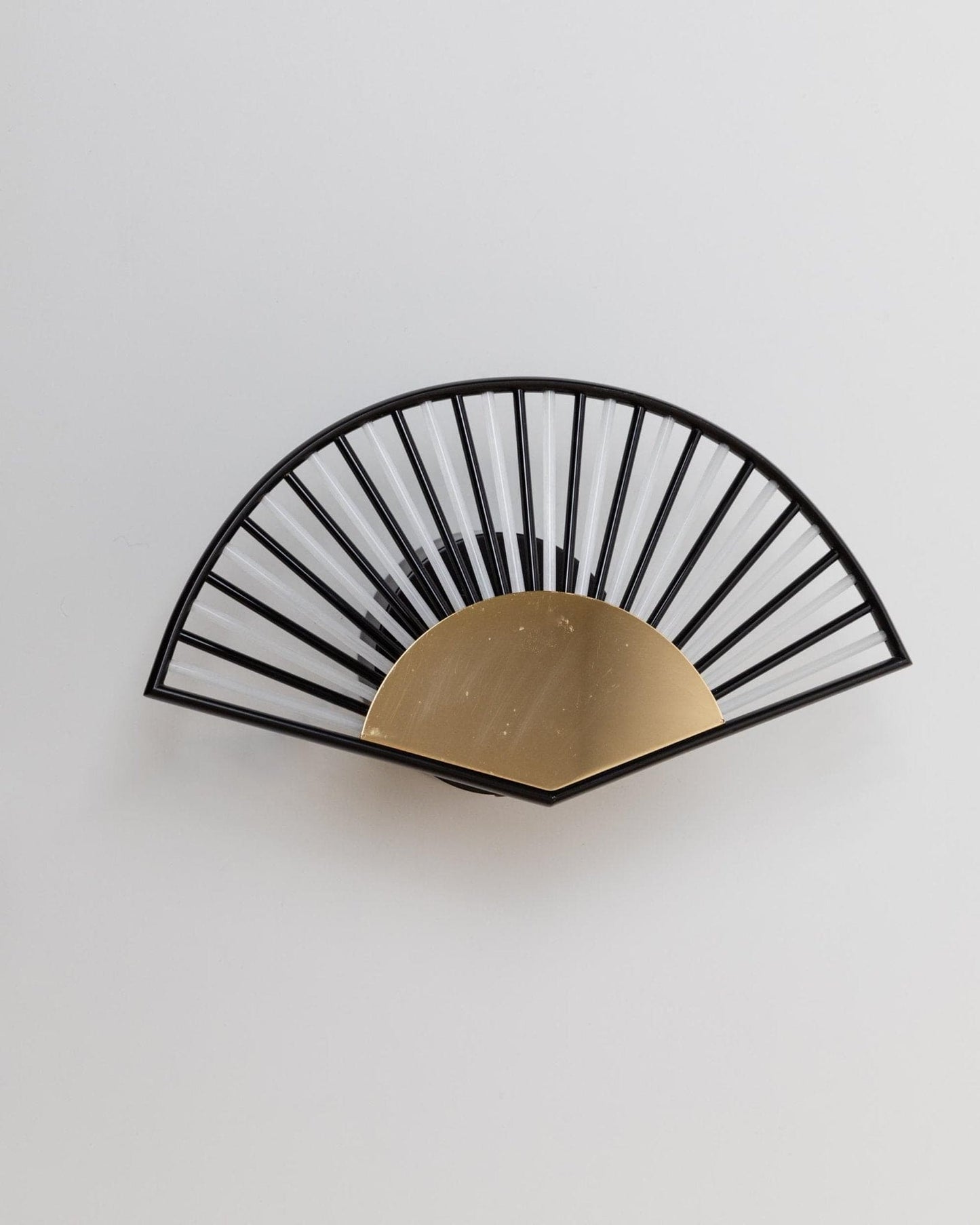 Vintage wall lamp fan-shaped glass tubes and gold metal Hollywood Regency 1980s