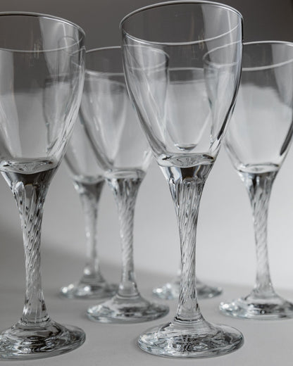 Vintage Weinglas Set von 10 mit gedrehtem Stiel, klar, zeitloses Design, Italien