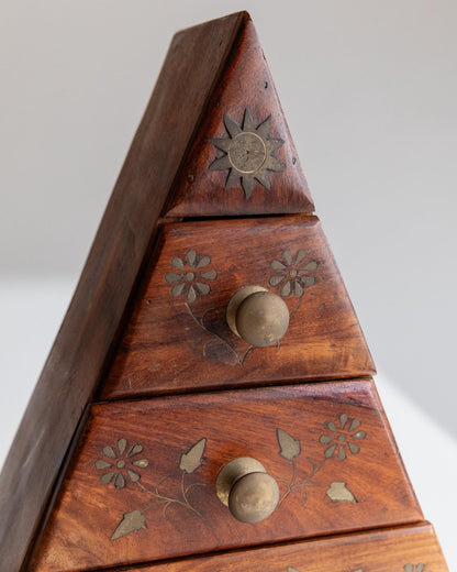 Vintage Schmuckschatulle Pyramide mit Messingintarsien, 4 Schubladen, Italien 1970er
