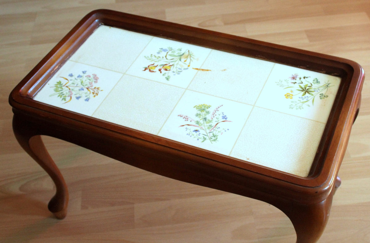 Vintage Blumenbank im Chippendale-Stil, Holz und Keramik
