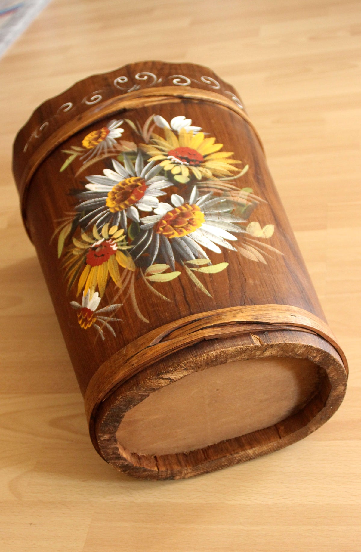 Vintage Schirmständer Holz handbemalt Bauernmalerei