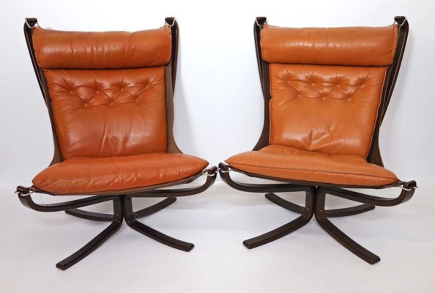 Vintage Set von 2 Falcon Sessel von Sigurd Ressell für Vatne Møbler, cognacbraun