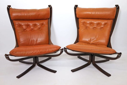 Vintage Set von 2 Falcon Sessel von Sigurd Ressell für Vatne Møbler, cognacbraun