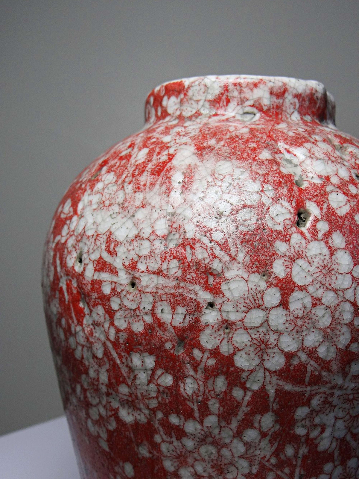 Vintage Vase Raku-Keramik Sakura-Dekor, Japan