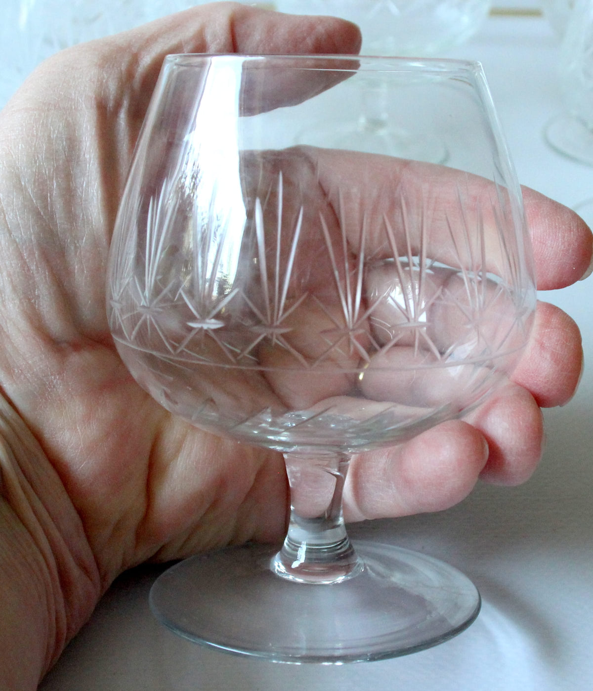 Set von 6 Vintage Cognacgläsern im Messingständer