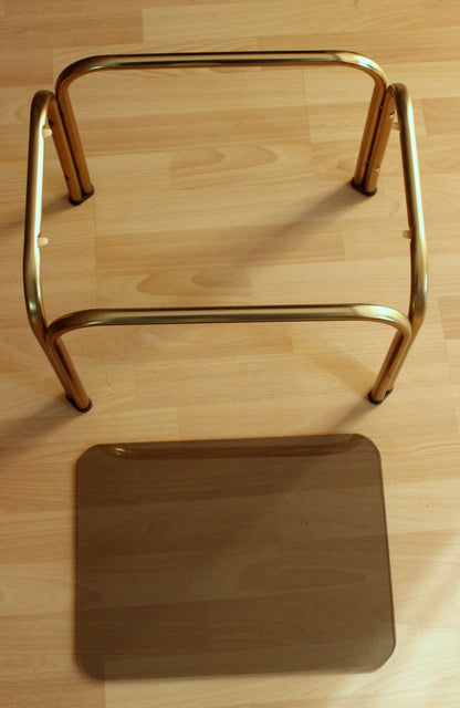 Vintage Beistelltisch Messing mit Rauchglasplatte, Space Age
