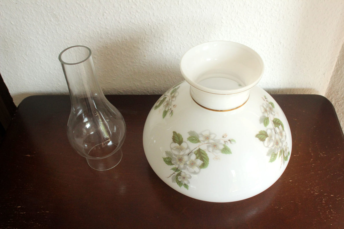 Vintage Tischlampe Landhaus-Stil aus Metall, Holz und Glas, 80er Jahre