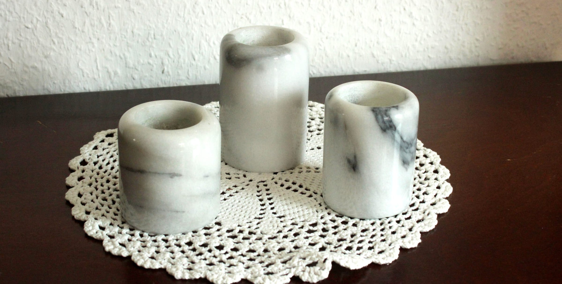 Set von 3 Vintage Kerzenhalter aus Marmor