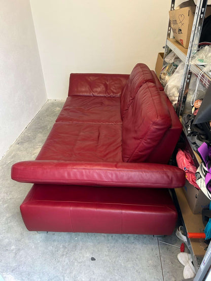 Vintage Sofagarnitur mit Hocker aus Echtleder in Bordeauxrot