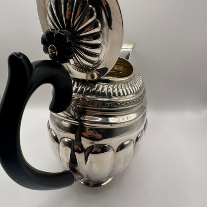 Vintage Teekanne von HA London mit Holzgriff, punziert, reich verziert, englisch