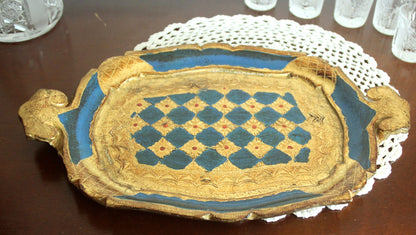 Vintage Karaffen-Set mit 5 Likörgläsern und Florentiner Tablett, Böhmen