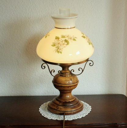 Vintage Tischlampe Landhaus-Stil aus Metall, Holz und Glas, 80er Jahre