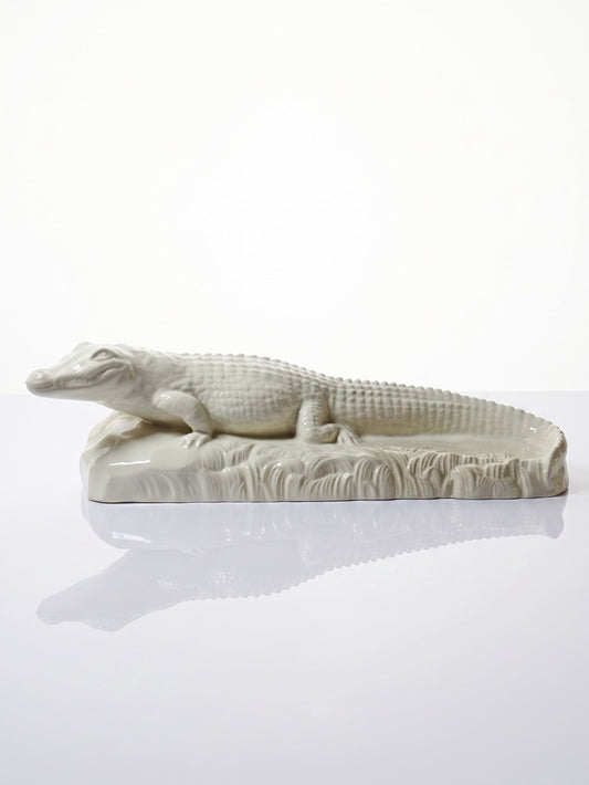 Vintage Skulptur "Krokodil" von Sarreguemines, Art Déco