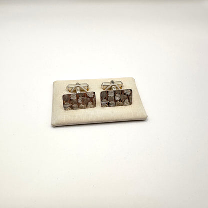 Rechteckige Manschettenknopf aus 835er Silber mit Kreuzschliff-Muster