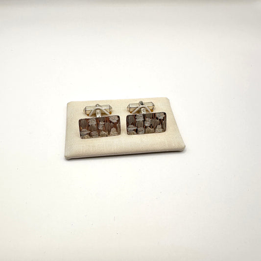 Rechteckige Manschettenknopf aus 835er Silber mit Kreuzschliff-Muster