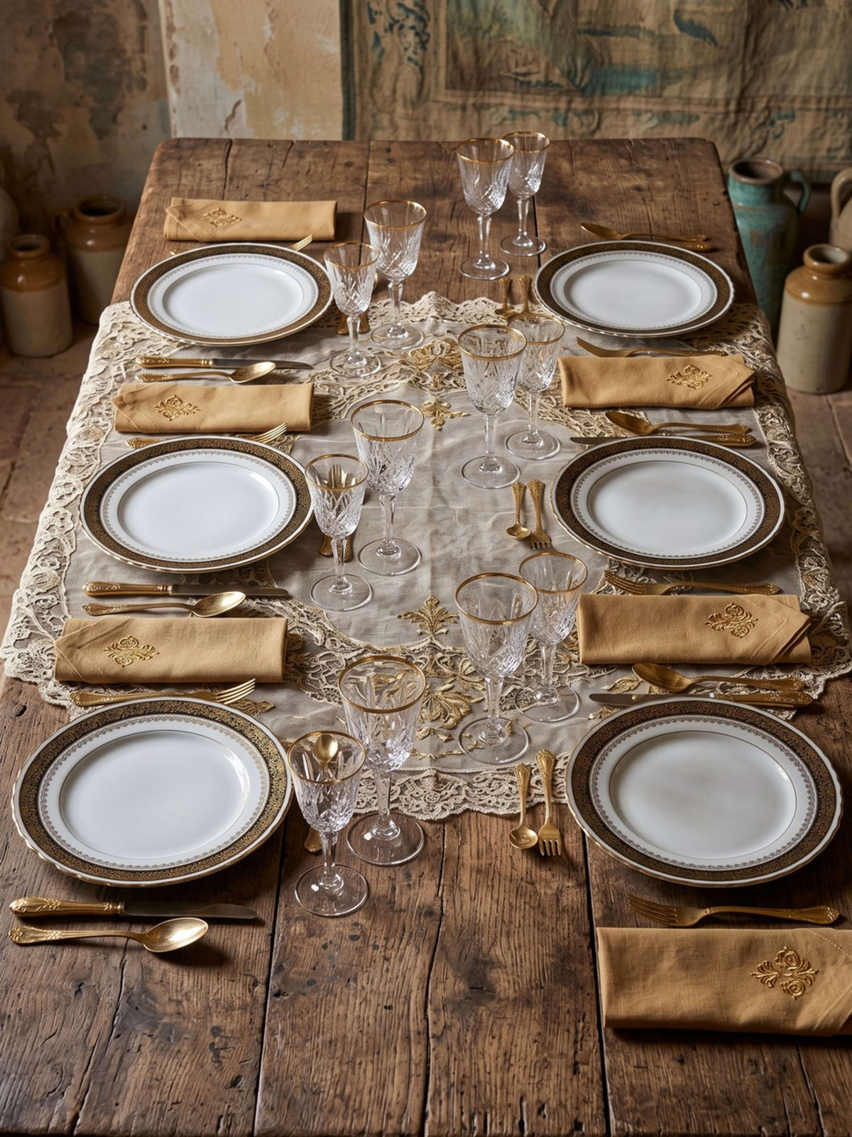Set von 6 Vintage Teller ADP Royal Limoges mit Golddekor
