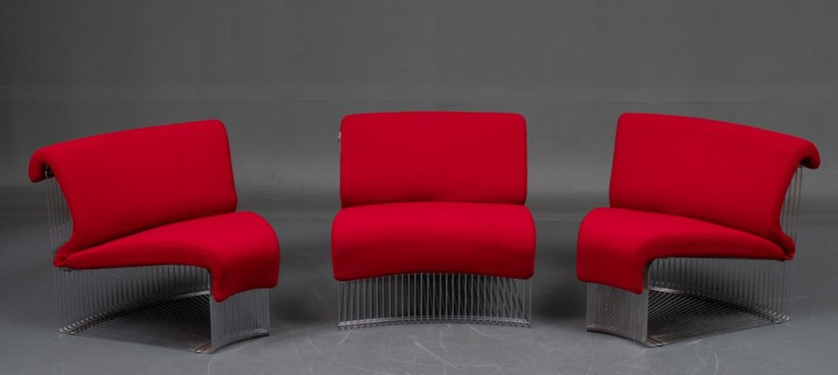 Vintage Lounge-Sessel Pantanova Set von 3 von Verner Panton für Fritz Hansen purpurrot