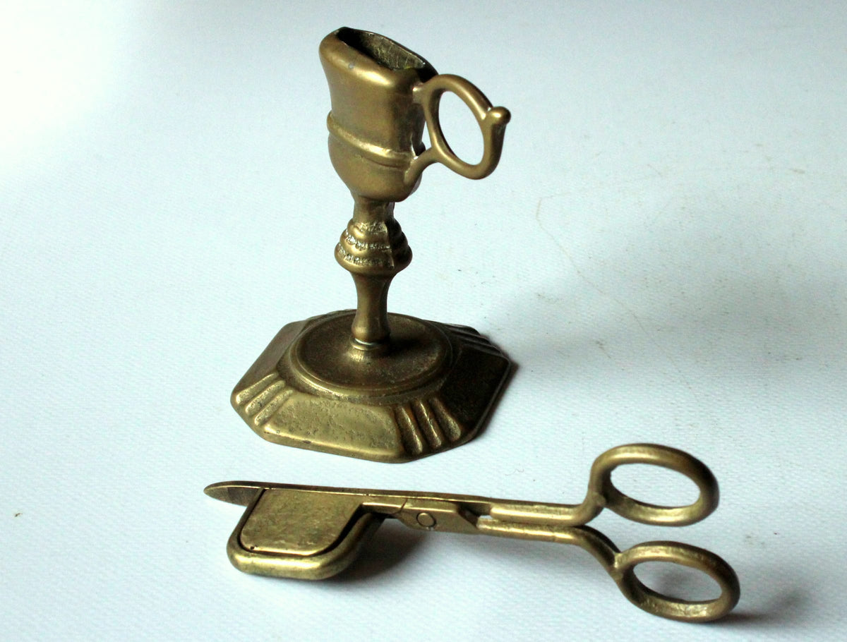 Vintage Kerzenschere mit Ständer aus Messing